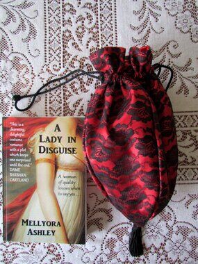 REGENCY RETICULE, BLACK LACE & RED BAG for JANE AUSTEN ERA COSTUMES, + VICTORIAN